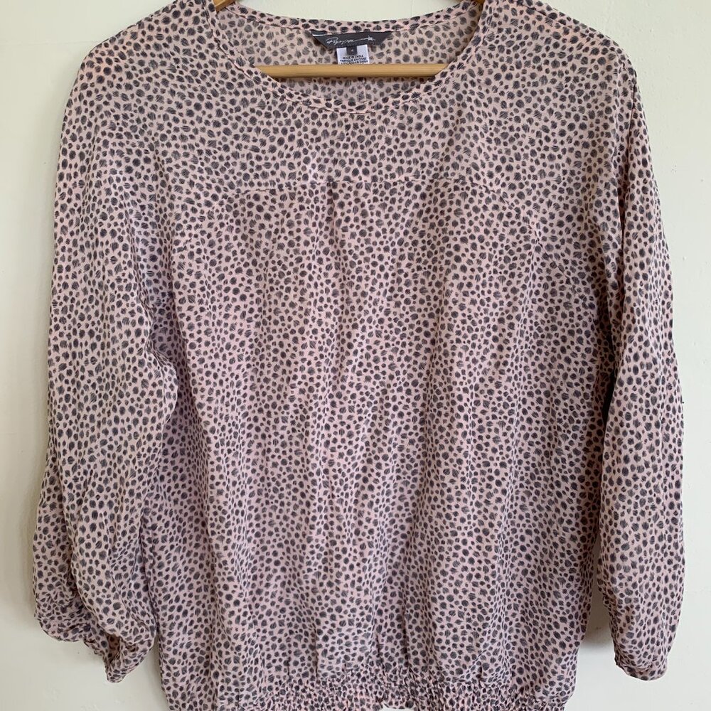 Pippa Bloomingdales Silk Blouse Charcoal Grey Pink Balloon 3/4 Sleeve Size 4